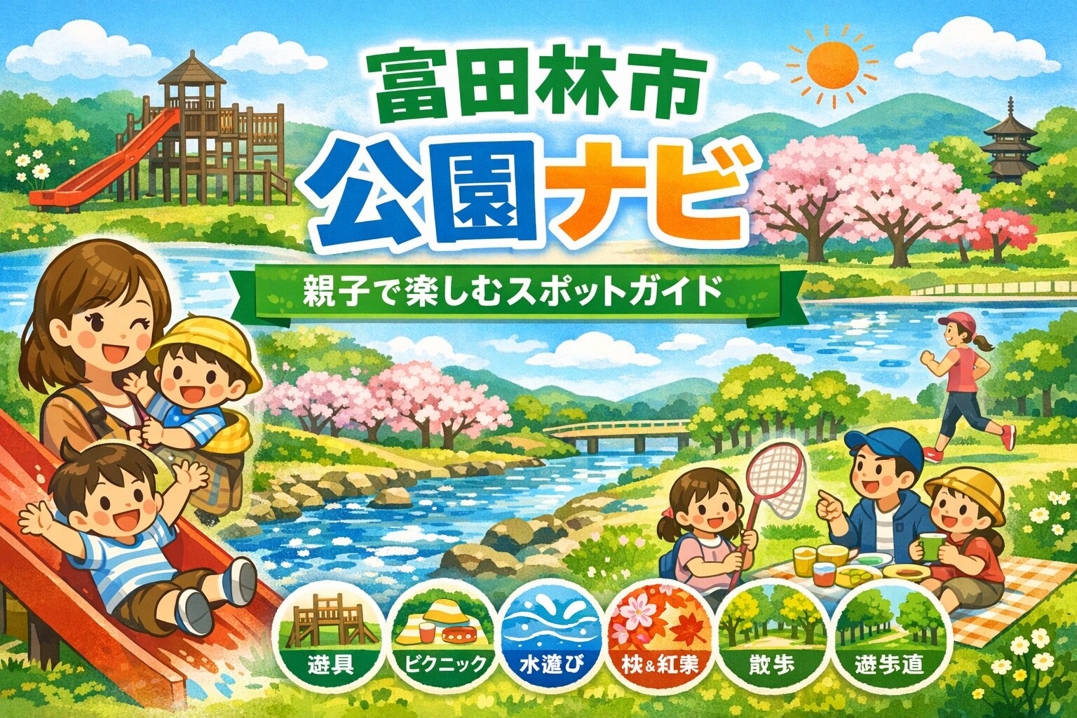 富田林市の公園ナビ【保存版】｜大型・遊具・水遊び・桜・散歩コースを目的別に探せる
