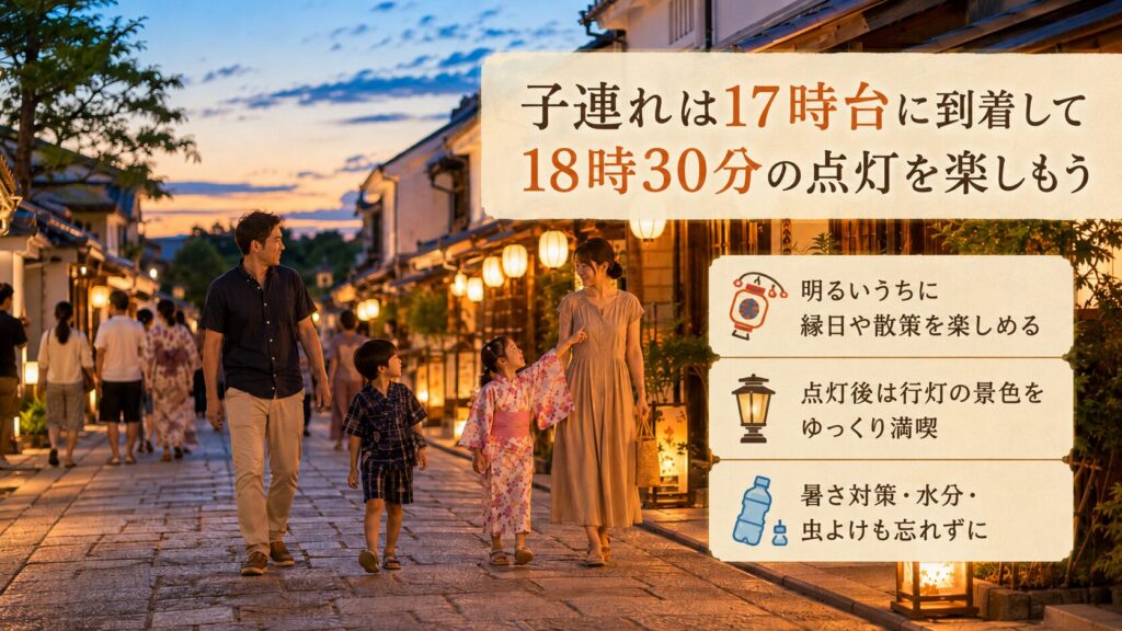 子連れは17時台に到着して18時30分の点灯を楽しもう